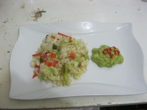Arroz con coliflor y crema de palta. at Pukasoncco arte y Restaurant in Paracas