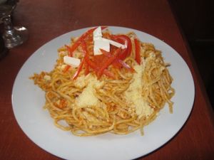 Tallarines con queso serrano. at Pukasoncco arte y Restaurant in Paracas