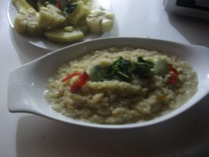 Quinua con queso y habas. at Pukasoncco arte y Restaurant in Paracas