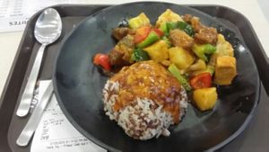 Sweet and sour monkey-head mushroom rice at GroVe in Central Singapore