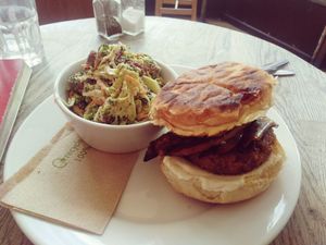 Breakfast muffin (I asked for mushrooms instead of cheese) and the broccoli slaw. Delicious. at Cafe Kino in Bristol