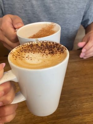 Oat milk cappuccino and chai latte   at Cafe Kino in Bristol