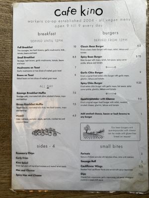 Menu  at Cafe Kino in Bristol