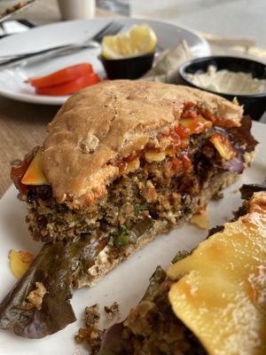 Classic Bean Burger (with added cheese)  at Cafe Kino in Bristol