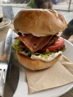 Garlic Chkn Burger (with added bacon)  at Cafe Kino in Bristol