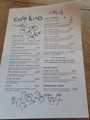 Menu at Cafe Kino in Bristol