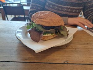 Spicy bean burger at Cafe Kino in Bristol