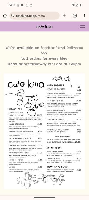 Menu (photo 1 of 2) at Cafe Kino in Bristol