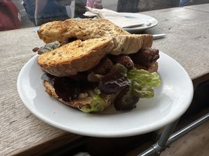 Sausage sandwich, very good after just getting off the bus into town   at Cafe Kino in Bristol