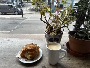 Pan au chocolate and soy latte  at Cafe Kino in Bristol
