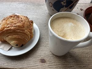 Pan au chocolate and soy lattee  at Cafe Kino in Bristol