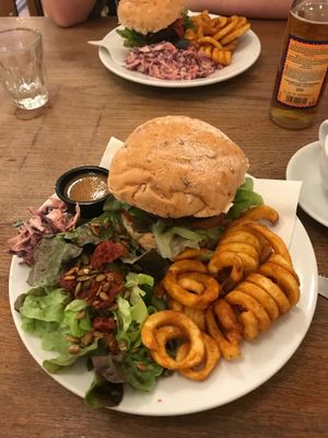 Kino classic and curly fries  at Cafe Kino in Bristol