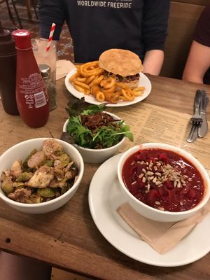 Soup, salad and barbecue burger at Cafe Kino in Bristol