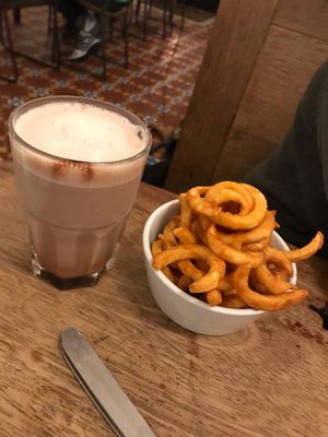 Curly fries and chocolate mint shake  at Cafe Kino in Bristol