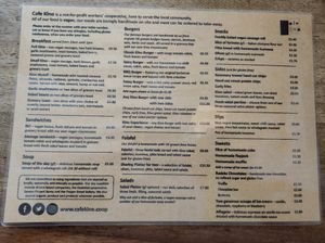 Menu at Cafe Kino in Bristol
