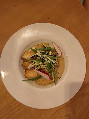 Rice noodles with tofu at Dobre Bistro in Kosice