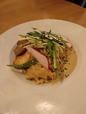 Rice noodles with tofu at Dobre Bistro in Kosice