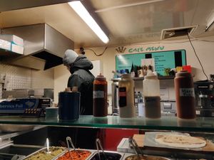 the wagon cook station at Falafel King Food Cart in Bristol