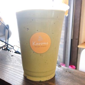 Amazake smoothie. Topping matcha green tea at Karons in Tokyo
