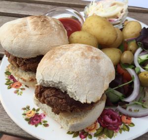 Vegan burger at Dolly's Vintage Tearoom in Nottingham