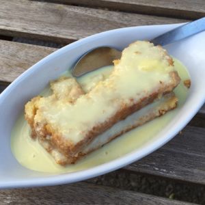 Vegan sponge and custard at Dolly's Vintage Tearoom in Nottingham