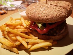 Lentils burger at Finca Vegana in Zahara De La Sierra