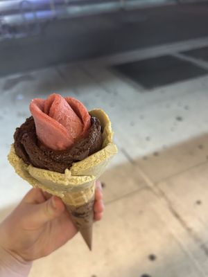 Pistachio, dark chocolate and strawberry flavour  at Amorino - Greenwich Village in New York City