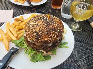 Veggie burger with vegan cheese and vegan aoli at The Dancing Fox in Lodi
