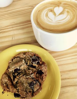 vegan cookie and almond milk latte at Swamp Rabbit Cafe in Greenville