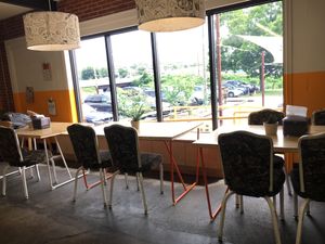 seating  at Swamp Rabbit Cafe in Greenville