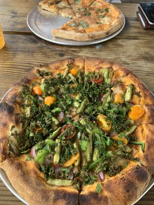 Okra Winfrey pizza veganized at Swamp Rabbit Cafe in Greenville