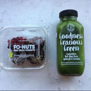raw vegan donuts and green juice  at Juice Warrior in Edinburgh