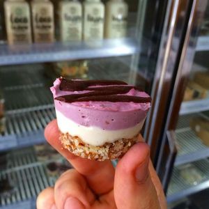mini vanilla, cherry and chocolate vegan cheesecakes!! at Juice Warrior in Edinburgh