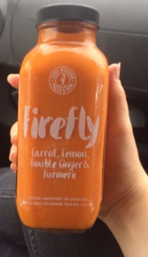 Hot turmeric and ginger carrot juice at Juice Warrior in Edinburgh