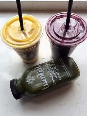 Lucid smoothie, heart of gold smoothie and essentials green juice at Juice Warrior in Edinburgh