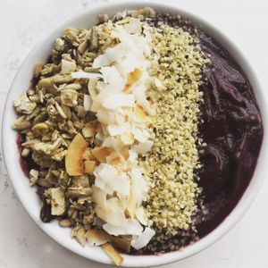 Acai bowl with an abundance of gorgeous toppings! at Juice Warrior in Edinburgh
