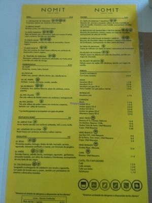 Menu at Nomit in Valencia