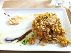 risotto with pumpkin, zucchini & mushrooms as the main course of the menu of the day at Nomit in Valencia