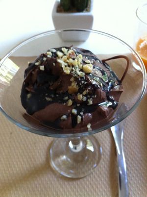 chocolate mousse with orange flavour as the dessert of the menu of the day at Nomit in Valencia