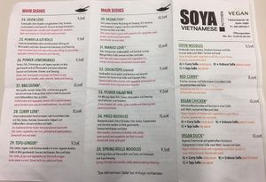 Speisekarte at Soya in Berlin