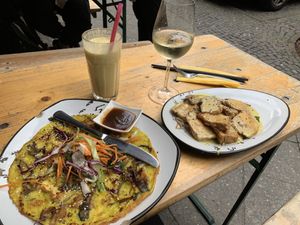 Pancakes and crispy tofu. Delicious!  at Soya in Berlin