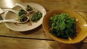 vegan scallops and seaweed salad at Soya in Berlin