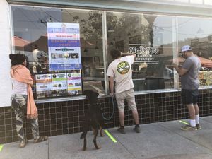 Facing inside in anticipation   at Mr. Dewie's Cashew Creamery in Albany