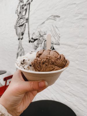 Mint chocolate chip and chocolate orange  at Mr. Dewie's Cashew Creamery in Albany