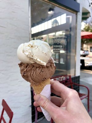 Chocolate Orange Chip and Vanilla = lovely combination:) at Mr. Dewie's Cashew Creamery in Albany