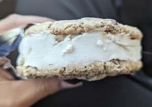 Choco chip vanilla sandwich at Mr. Dewie's Cashew Creamery in Albany