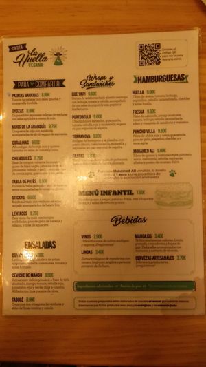 La carta at La Huella Vegana in Rivas-vaciamadrid