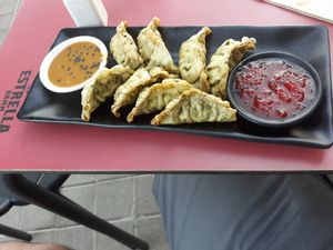Gyozas, unluckily not steamed but deepfried at La Huella Vegana in Rivas-vaciamadrid