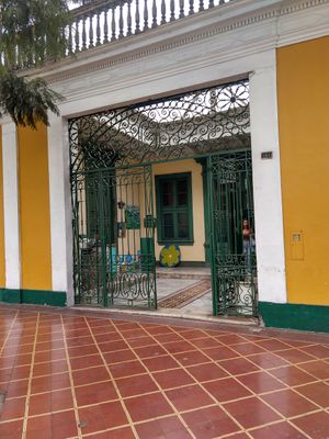 Entrance from the main square at La Bio Cafetta in Lima