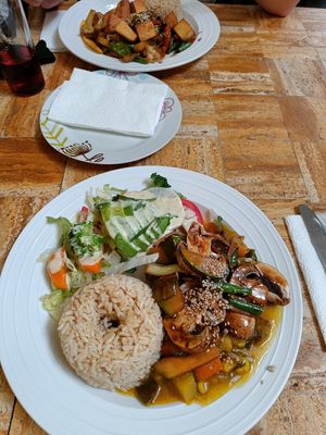 Two different vegan main dishes. at La Bio Cafetta in Lima